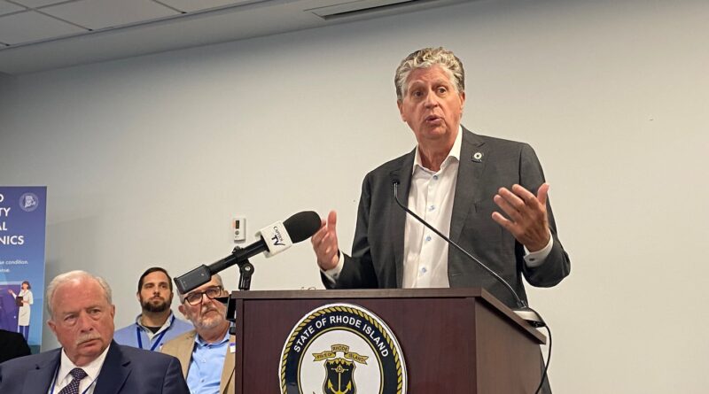 Govwenor Dan McKee speaks during a press conference on Thursday, Oct. 10, 2024,in Cranston, R.I., where he announced eight “Certified Community Behavioral Health Clinics” throughout Rhode Island.